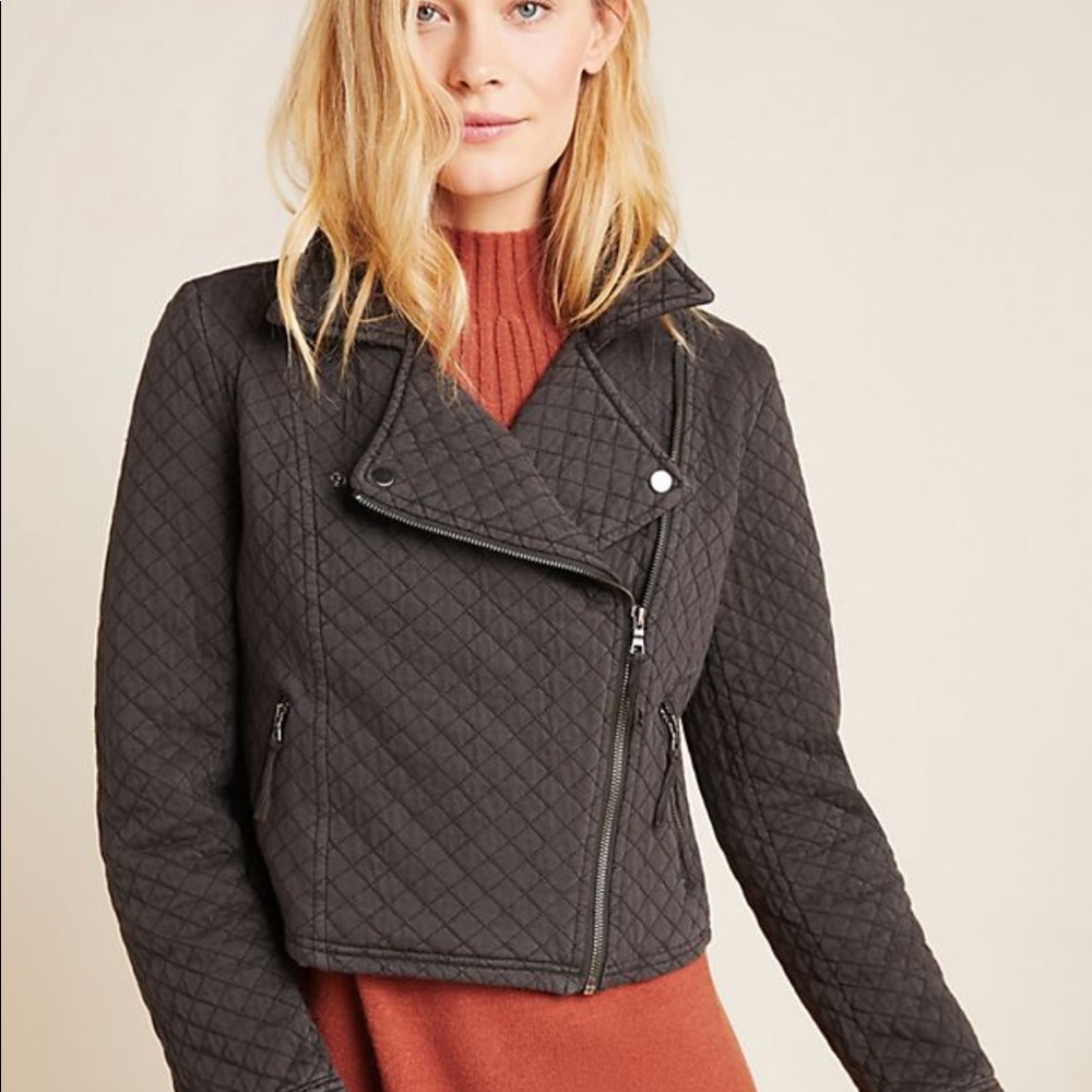 Anthropologie black quilted moto jacket